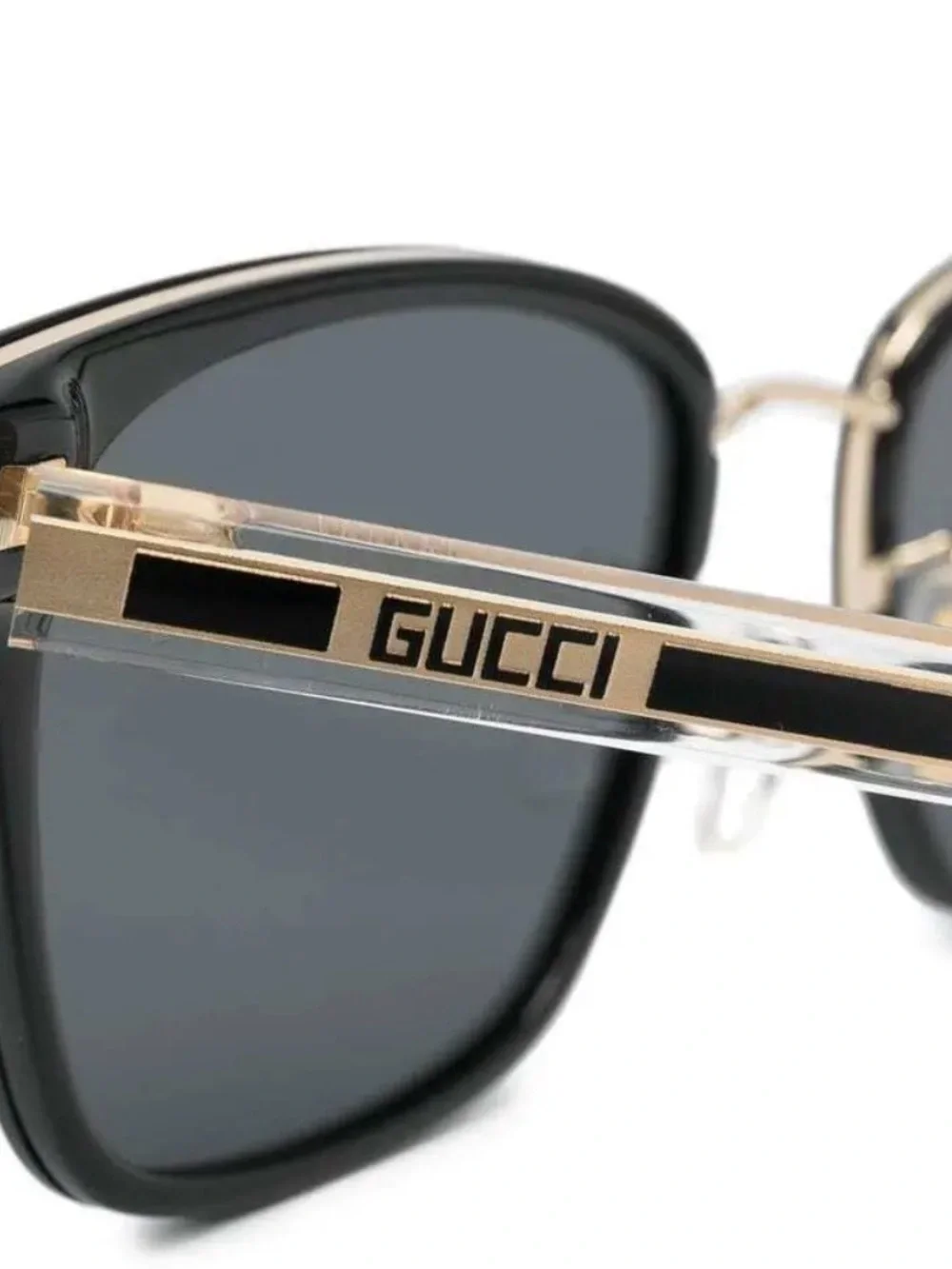 Authentic Gucci Black and Gold Square-Frame Sunglasses